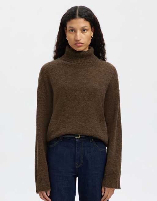 Selected Femme – Brun topp med halvpolokrage