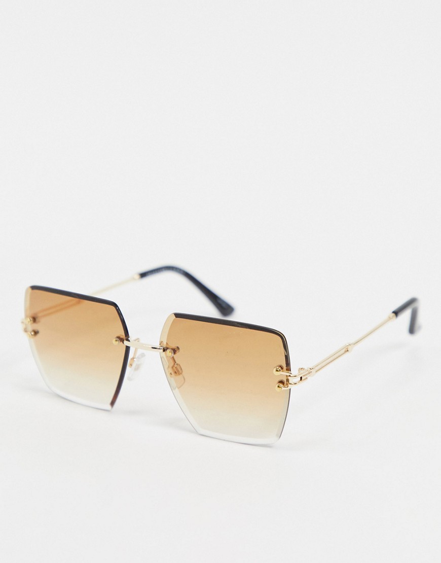 Selected Femme – Bruna fyrkantiga solglasögon utan kant-Guld