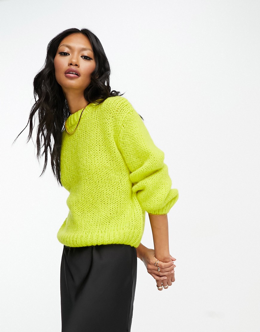 selected femme brushed knitted jumper in lime-green