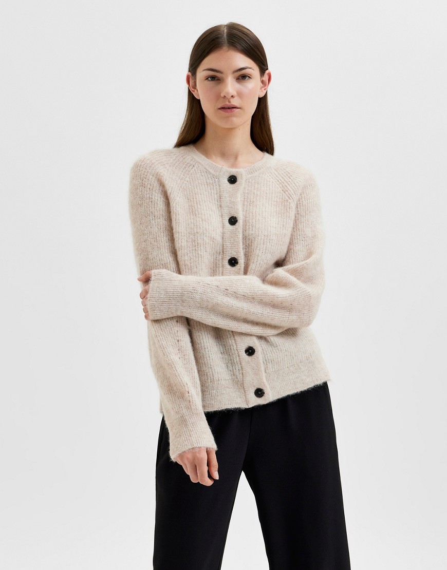 Selected Femme brushed wool knitted cardigan in cream-White