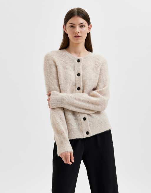 Selected Femme brushed wool knitted cardigan in cream