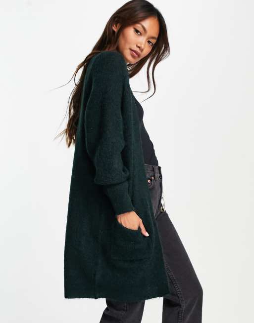 Selected Femme brushed wool longline cardigan in forest green