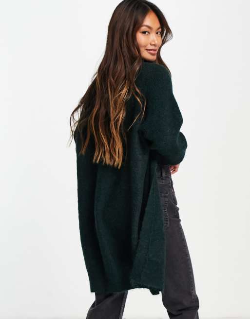 Selected Femme brushed wool longline cardigan in forest green ASOS