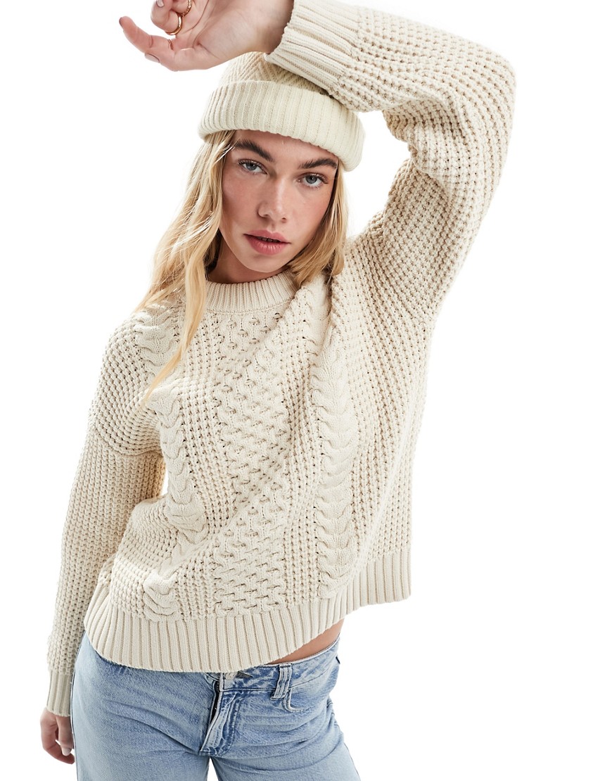 Selected Femme cable knit jumper in beige-Neutral