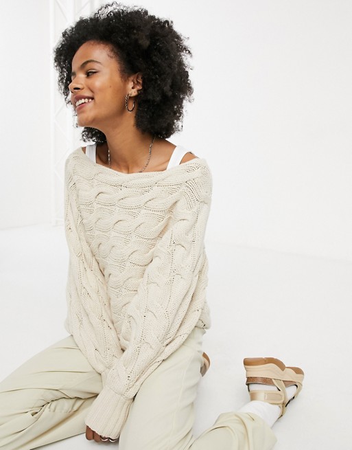 Selected Femme cable knit jumper in cream