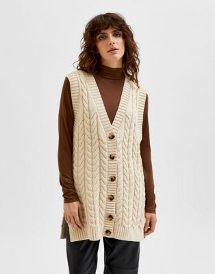 Selected Femme cable knit waistcoat in cream