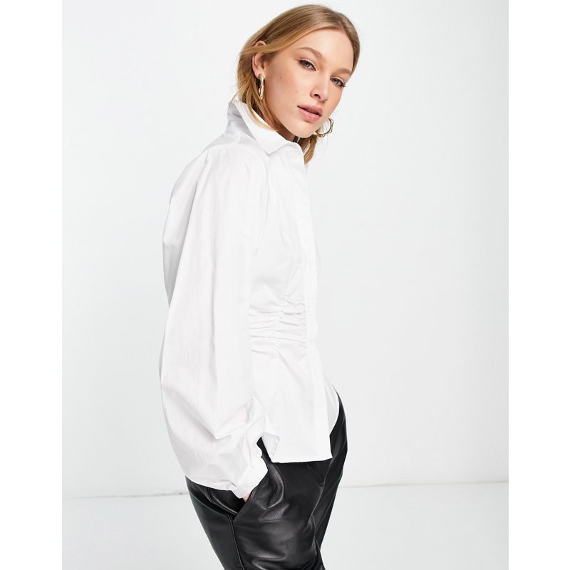 nAV0r Top Selected Femme - Camicia bianca in cotone organico con vita aderente