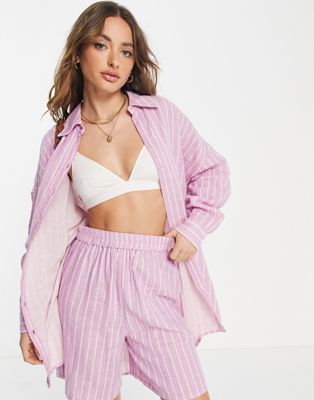 Selected Femme cotton oversized shirt co-ord in pink stripe - LPINK - ASOS Price Checker