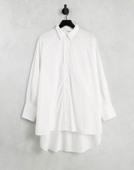 Selected Femme - Camicia taglio lungo in cotone bianca - WHITE