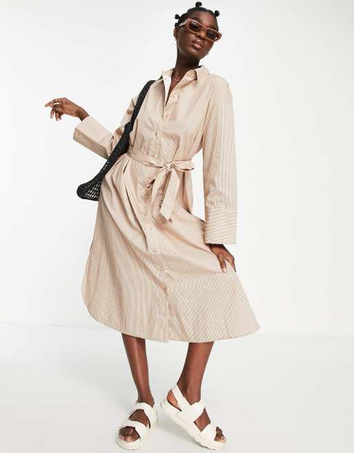 Selected Femme camisa maxi de algodón a rayas - MULTI