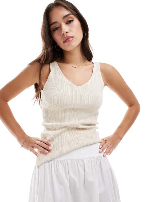 Selected Femme - Canotta beige a coste in maglia