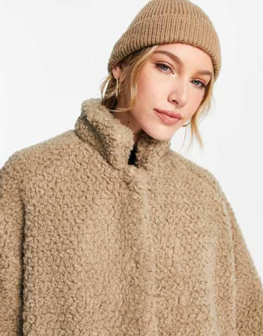 Selected Femme - Cappotto beige lungo effetto peluche con tasche oversize e collo a imbuto, 4 di 4