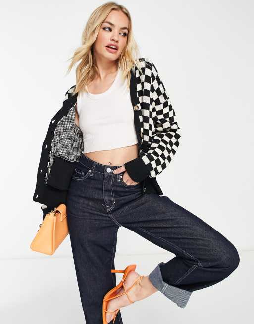 Selected femme - Cardigan bianco e nero a scacchi