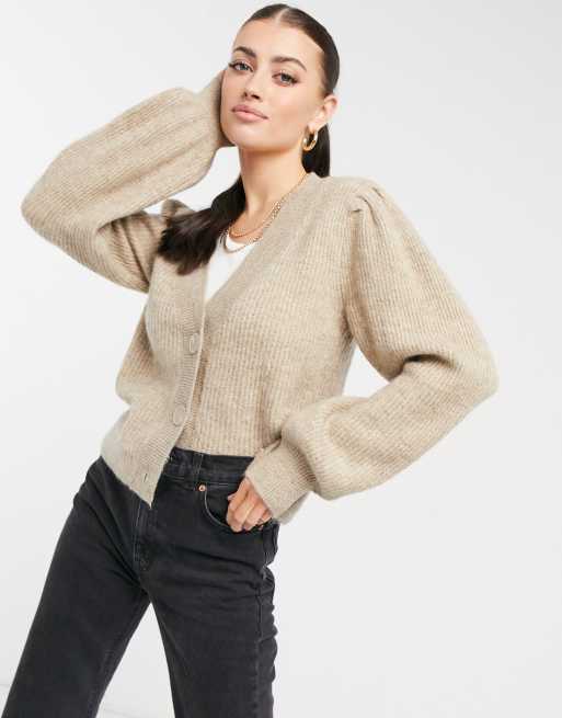 Selected Femme cardigan with balloon sleeves in beige