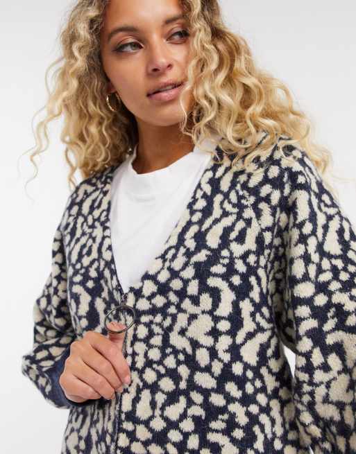 Selected Femme cardigan with oversized zip in animal print