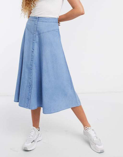 Chambray denim midi clearance skirt