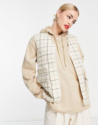Selected Femme check gilet with pocket detail in cream