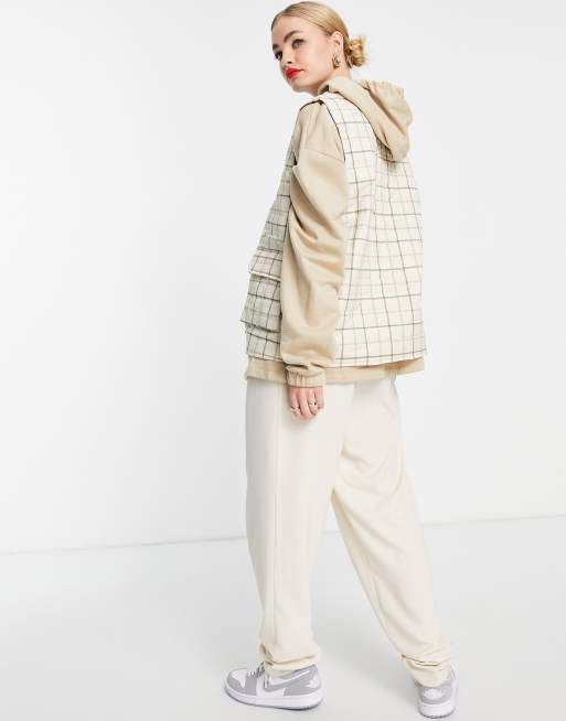 Selected Femme check gilet with pocket detail in cream