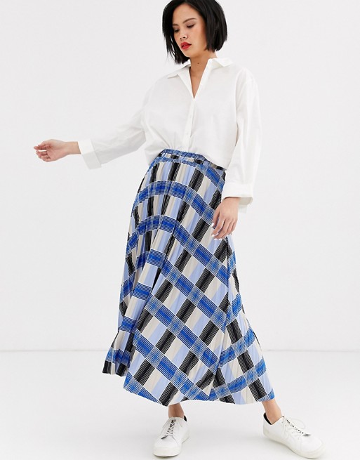 Selected Femme check maxi pleated skirt