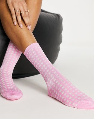 Selected Femme checked socks in pink