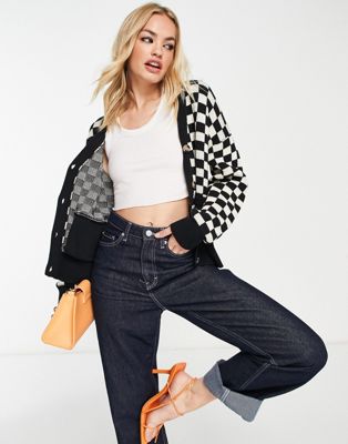 Selected Femme checkerboard cardigan in mono