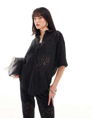 Selected Femme - Chemise d'ensemble oversize en dentelle - Noir
