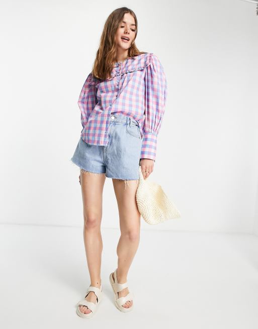 Selected Femme Chemise en coton à carreaux avec col oversize