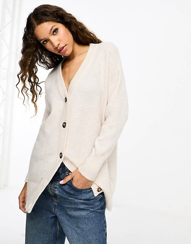 Selected - femme chuck on button through cardigan in cream