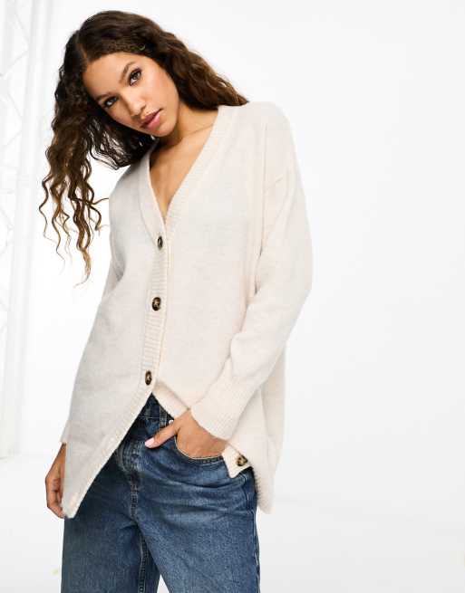 Selected Femme chuck on button through cardigan in cream ASOS