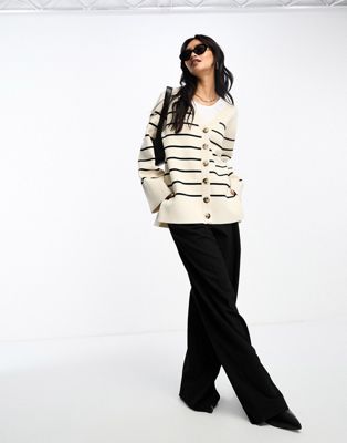 Selected Femme chuck on button through stripe cardigan in mono