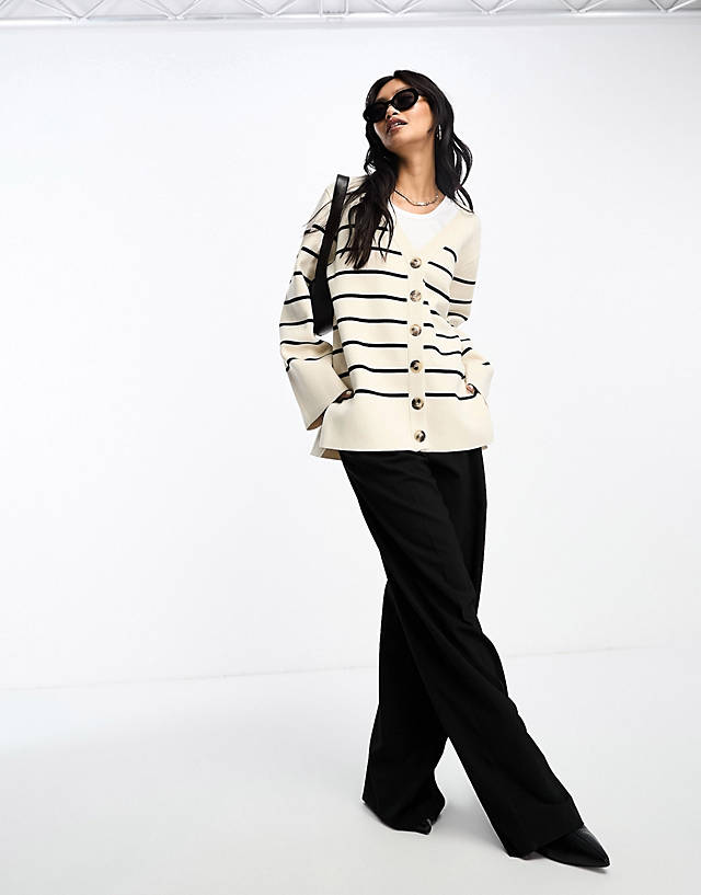Selected - femme chuck on button through stripe cardigan in mono