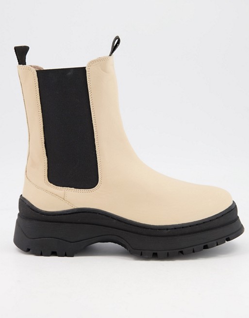 Selected Femme chunky boots in cream and black