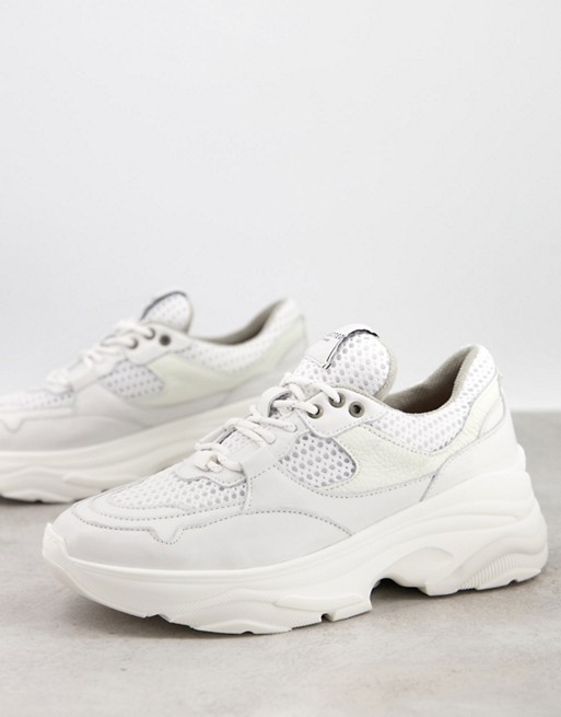 Selected Femme chunky leather sneakers with sports mesh in white | ASOS