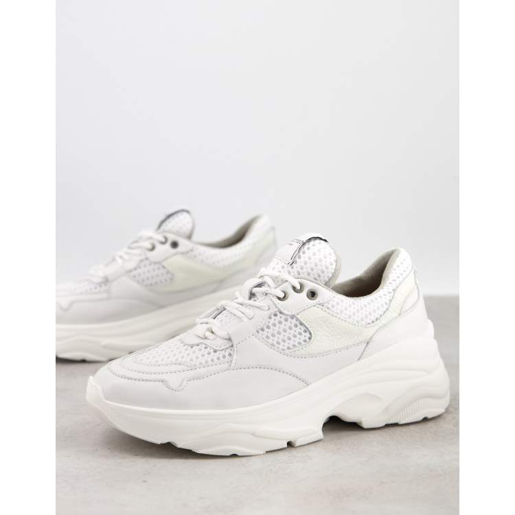 Selected Femme chunky leather sneakers with sports mesh in white