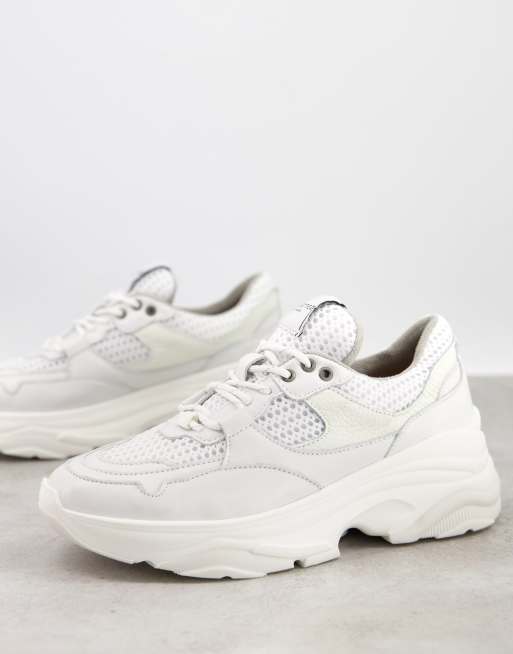 Selected Femme chunky leather sneakers with sports mesh in white | ASOS