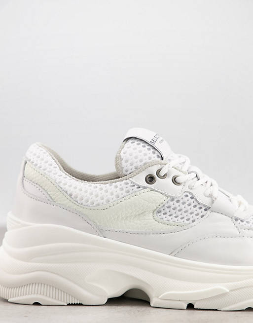 Knipoog zwak Bevriezen Selected Femme chunky leather trainers with sports mesh in white | ASOS