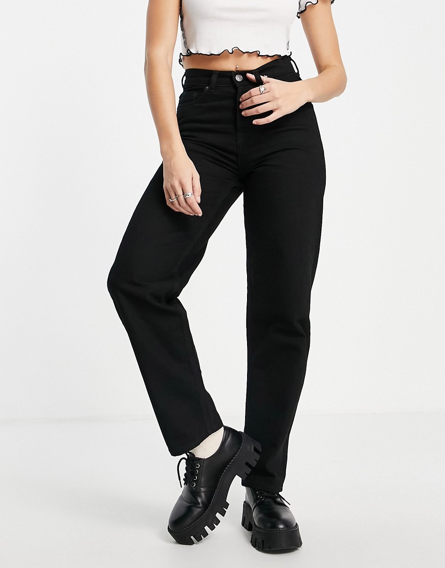 Selected Femme Circular Design Organic Cotton Wide Leg Jeans In Back-black