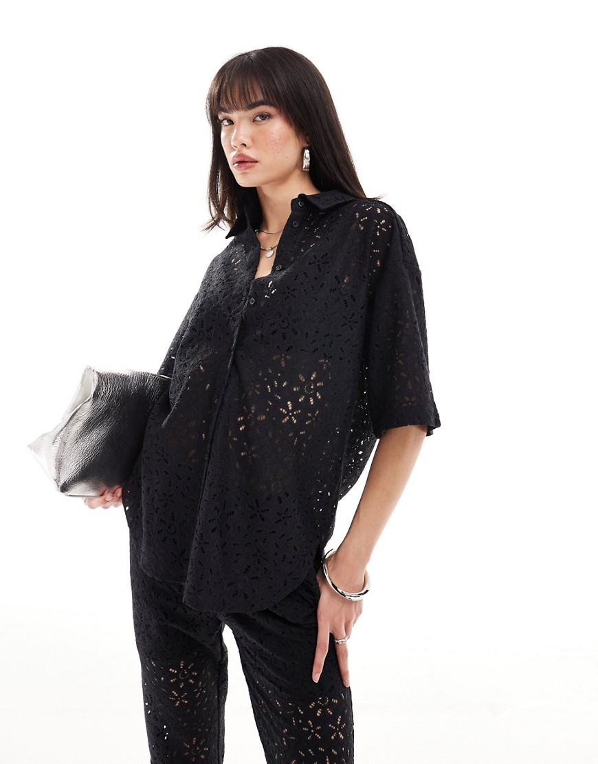 Selected Femme co-ord oversized laced shirt in black