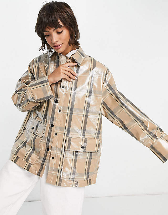 Selected - femme coated shacket in check