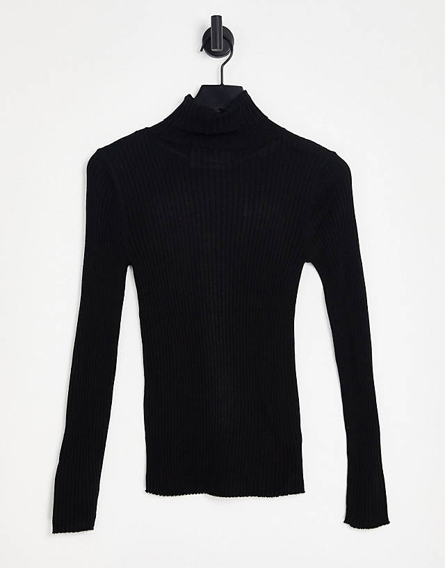 Selected - femme costina knit rib rollneck jumper in black