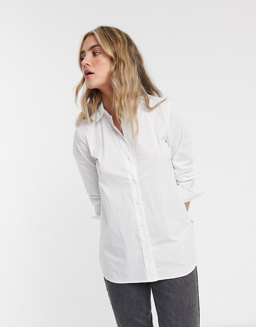 Selected Femme cotton blend shirt with side zip in white - WHITE