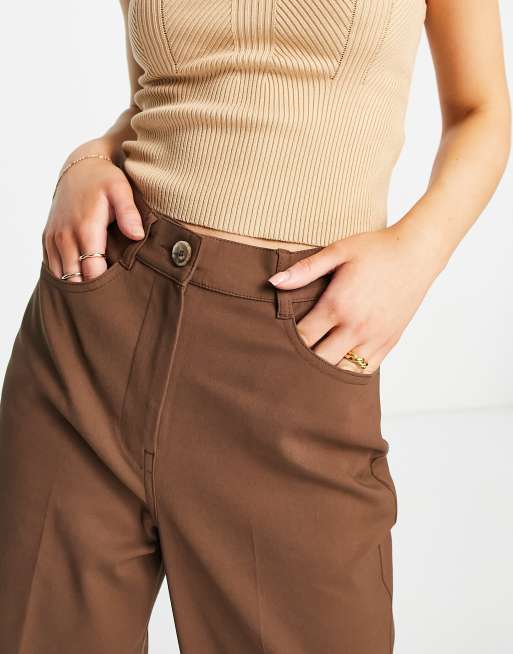 Selected Femme cotton blend tailored wide leg pants in chocolate brown - BROWN, 4 of 4