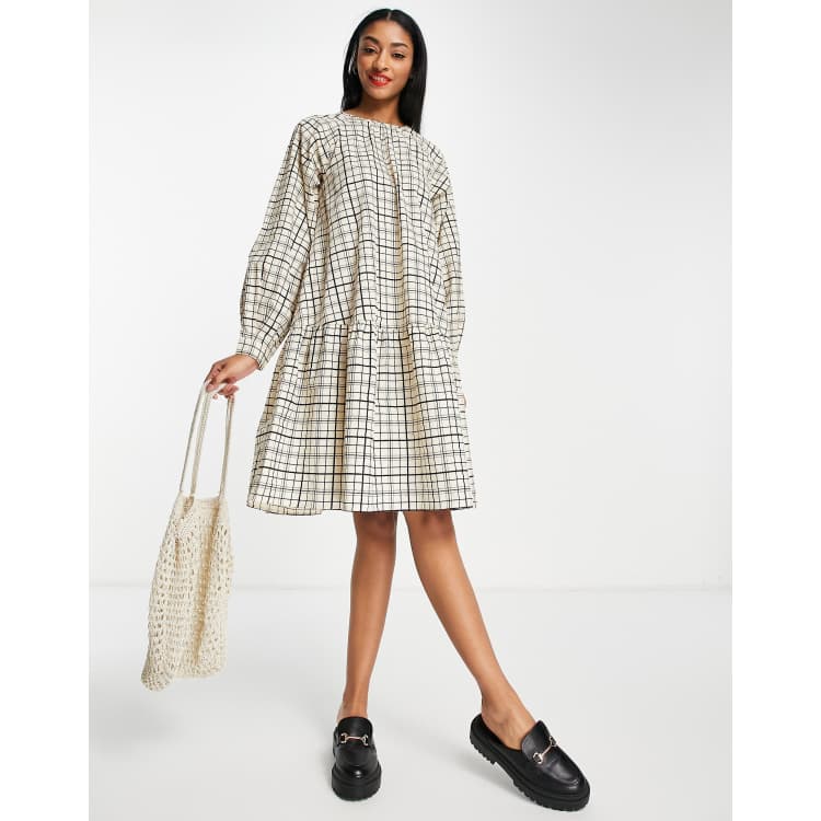 Selected Femme cotton check dress in cream ASOS