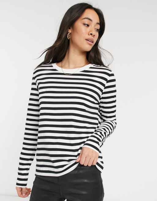 Selected Femme cotton long sleeve t shirt in stripe MULTI