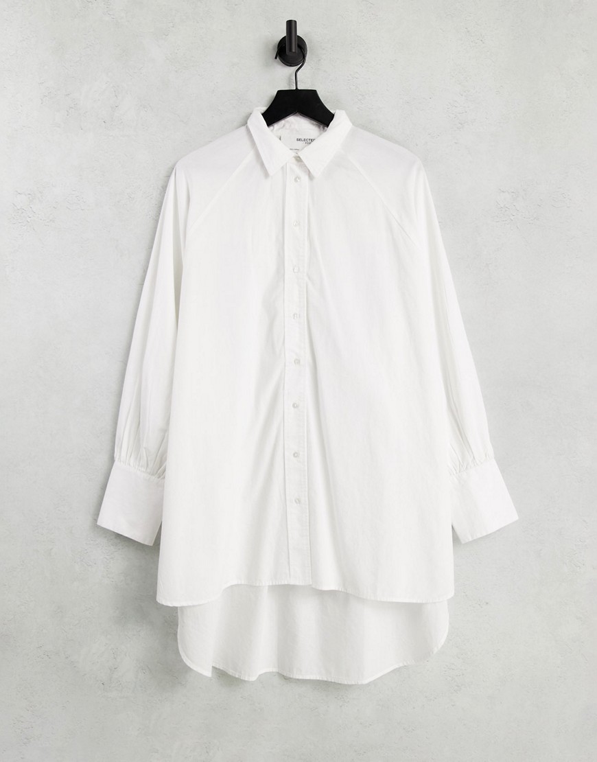 Selected Femme cotton longline shirt in white - WHITE