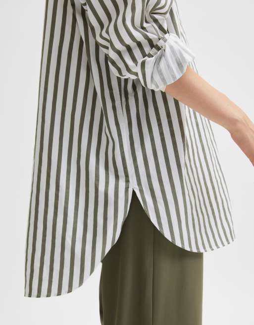 Selected Femme cotton longline striped shirt KHAKI ASOS