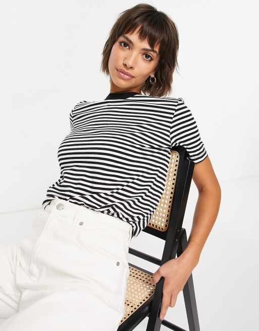 Selected Femme cotton perfect t shirt in black stripe ASOS