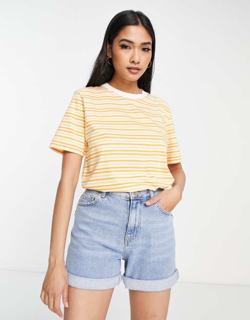 Selected Femme cotton round neck t-shirt in orange stripe, 4 of 4