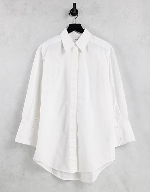 Selected Femme cotton shirt with deep cuff in white - WHITE