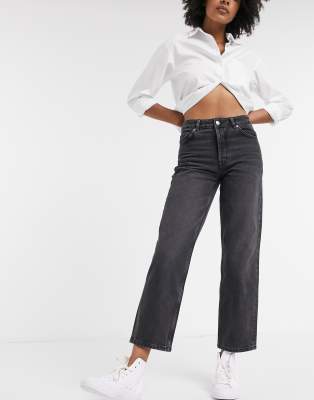 Selected Femme cotton straight leg jeans in washed grey - GREY